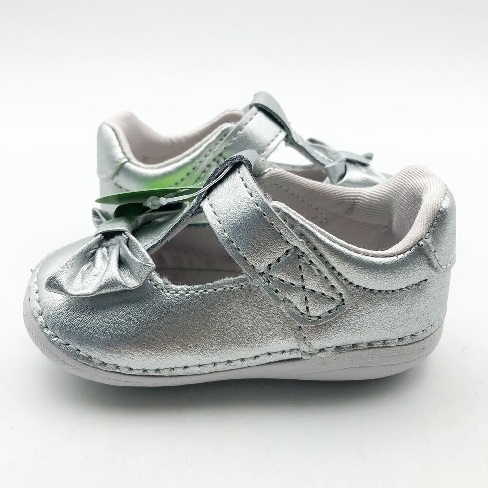 Stride Rite Silver Mary Jane Bow Baby Dress Shoes - Picture 6 of 11